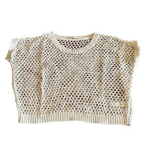 Old Navy Size S Cream Cotton Open Weave Cropped Pullover Sweater